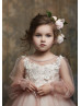 Beaded Neck Ivory Lace Blush Pink Tulle Flower Girl Dress